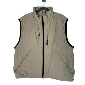 Eddie Bauer Men's L Outdoor Outfitter NYLON Vest Fleece Lined Full Zip Khaki Tan